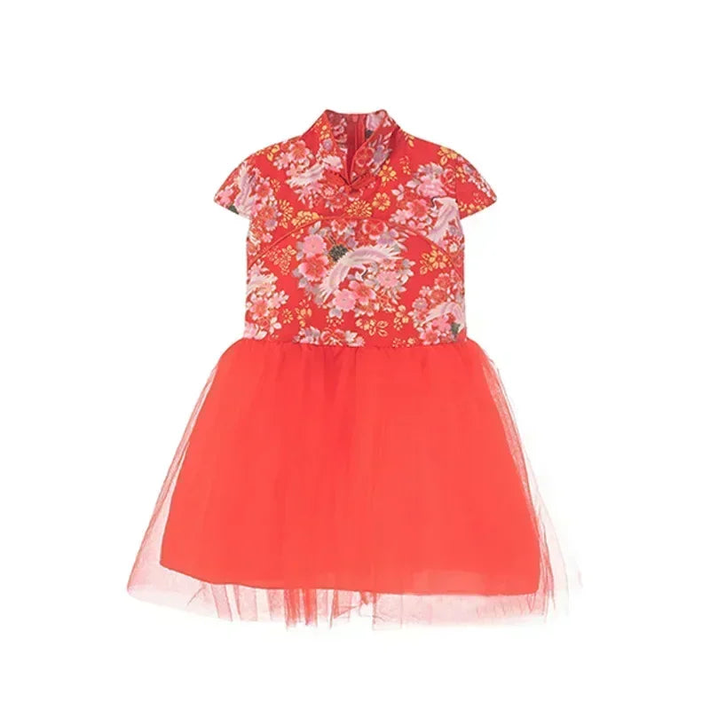 Fashion Red Girl Dress Summer Performance