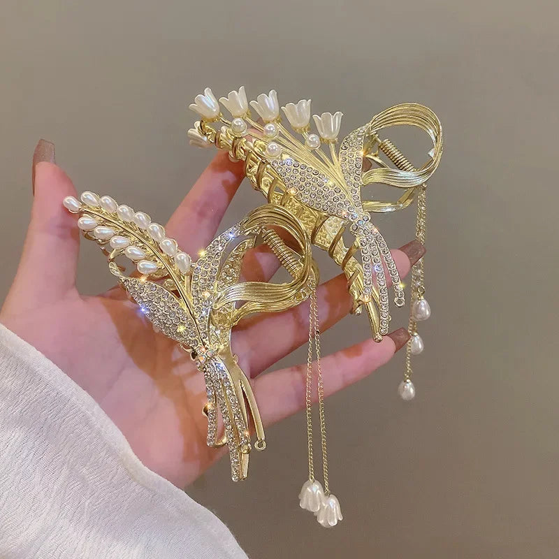 Pearl Flower Tassel Hair Claw for Women Cute Sweet Hair Clip Girls Fashion Elegance Headdress Korean Exquisite Hair Accessoires