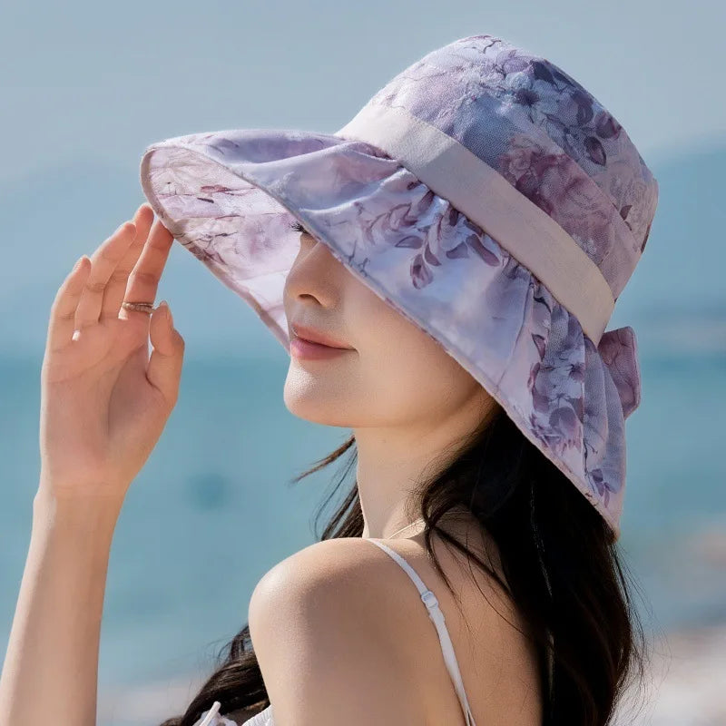 Women's Summer Hat Flower Bucket Hat Sunshade Beach Sunhat Korean style Elegant Breathable Sun Hat Foldable New