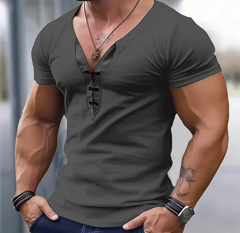 Summer Men Slim T-Shirts Short Sleeve V Neck T Shirt Man Casual Gym Tops Running Tees Football Basketball Shirts Male Clothes