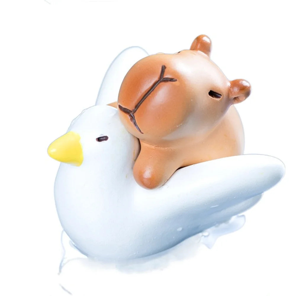 Swimming Capybara Figure Toys Take Bath Cycling Simulation Capibara Model Tortoise Cartoon Capybara Animals Figures Kid