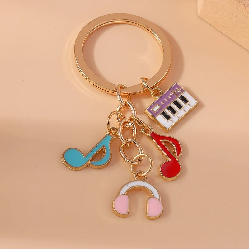Cute Music Keychain Enamel Piano Music Note Keyrings for Women Men Car Key Handbag Pendant Keyrings Accessoris DIY Jewelry Gifts