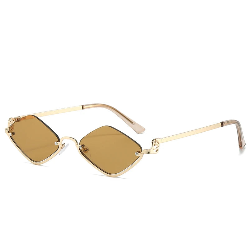 2025 Fashion Small Rhombus Sunglasses Women Luxury Brand Metal Half Frame Sun Glasses Ladies Hipster Sexy Cat Eye Shades Vintage