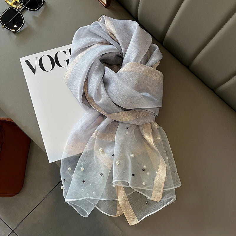 2023 Luxury Brand Women Fashion Scarf Plain Solid Silk Linen Shawls Scarves Summer Lady Bandanas Foulard Hijab