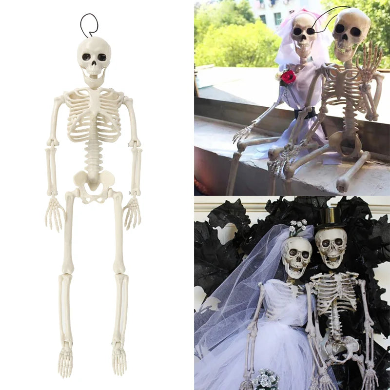 Skeleton Halloween Decorations 40cm Posable Funny Lifelike Plastic Skeletons for Haunted House Graveyard Scene Party Props Decor