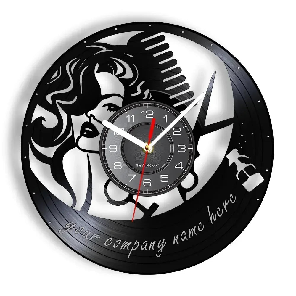 Barber Shop Sign Silent Haircutting Wall Clock Hairdressing Beauty Salon Design Vinyl Record Clock Watch Barber Shop Wall Decor