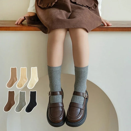 Children Fashion Mid Calf Long Socks Boys Girls Spring Autumn Striped Socks Baby Kids School Student Uniform Socks Retro Clothes