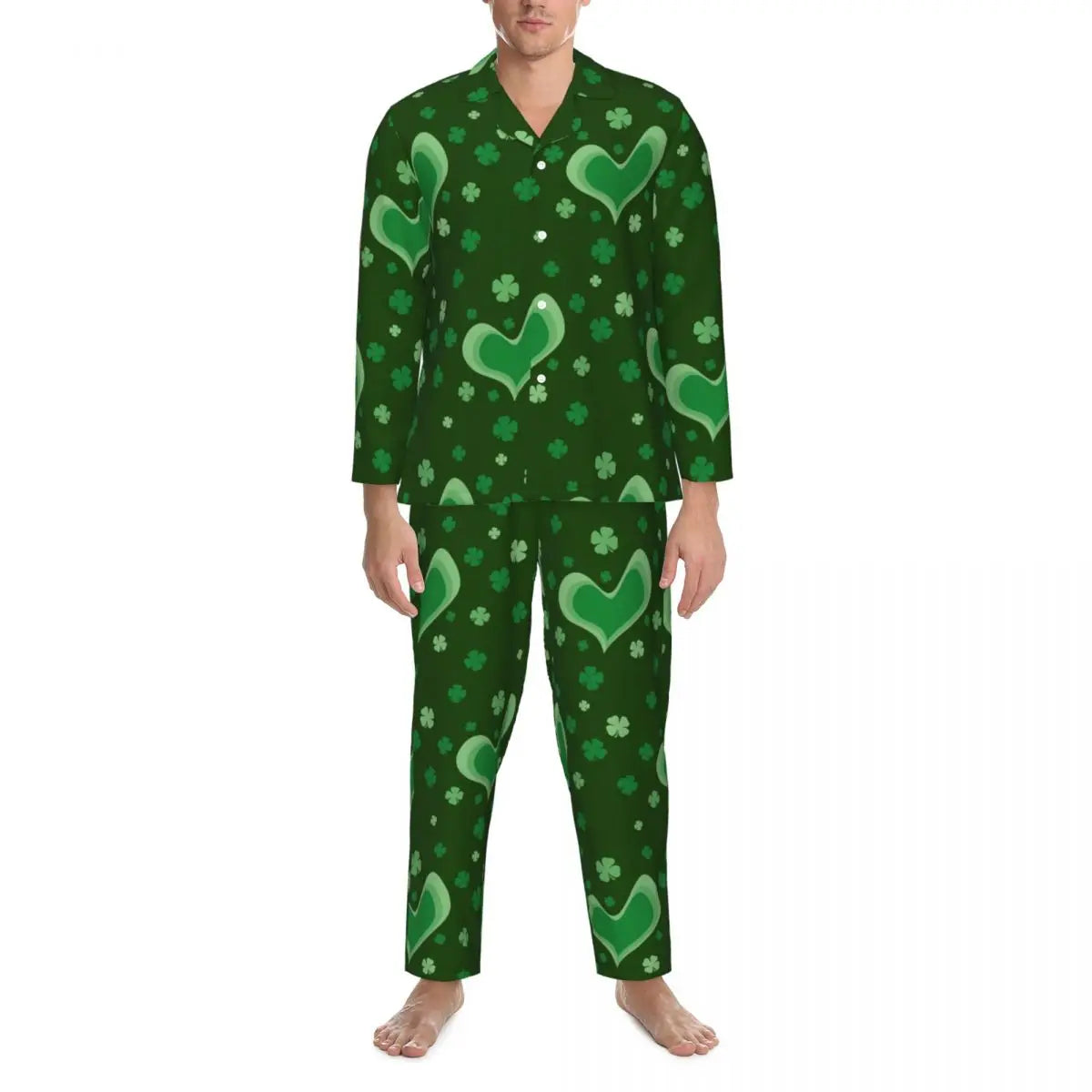 Valentine Hearts Pajama Sets Black and Red Cute Sleepwear Men Long Sleeve Retro Daily Two Piece Nightwear Plus Size