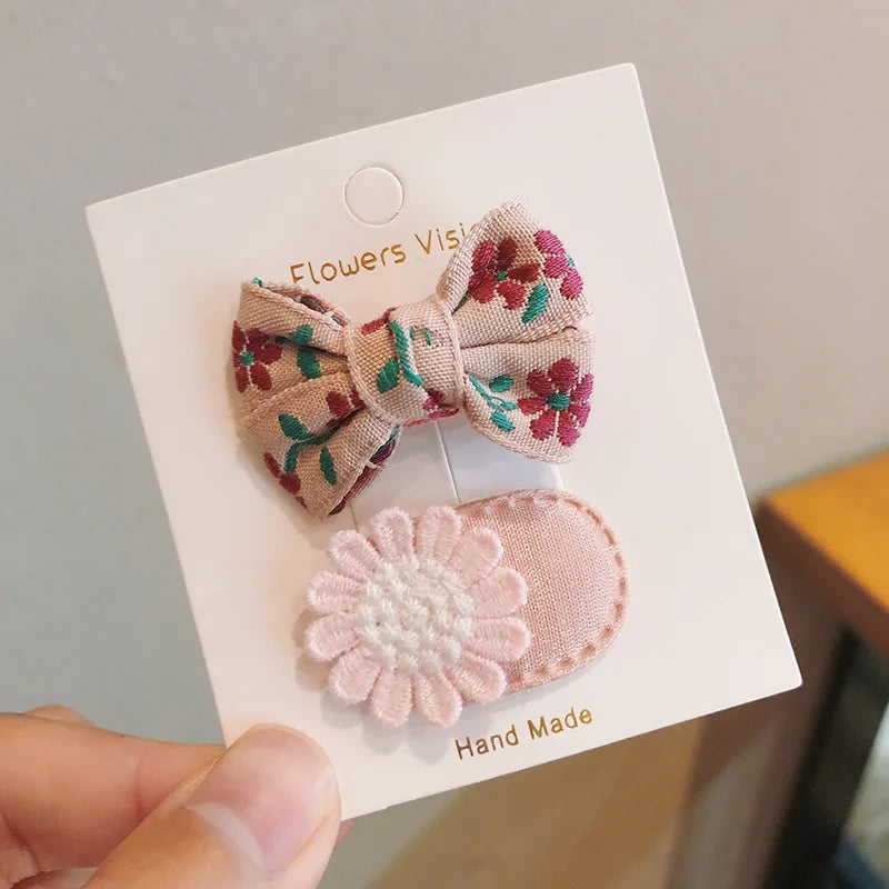 2pcs/lot Children Hair Pins Floral Embroidery Hair Clip Kids Hair Accessories Set Bb Clip Baby Hairgrip Toddlers Girls Barrettes