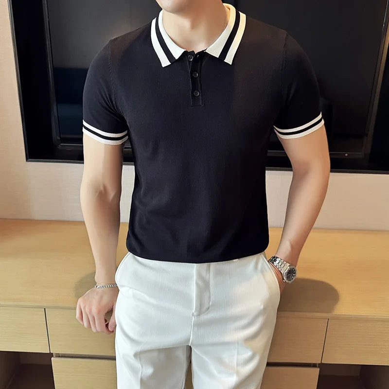 Summer Knitted Polo Shirt Men Short Sleeve Casual Business T-shirts Fashion Lapel Knitted Pullover Office Social POLO T-shirt mon !!!