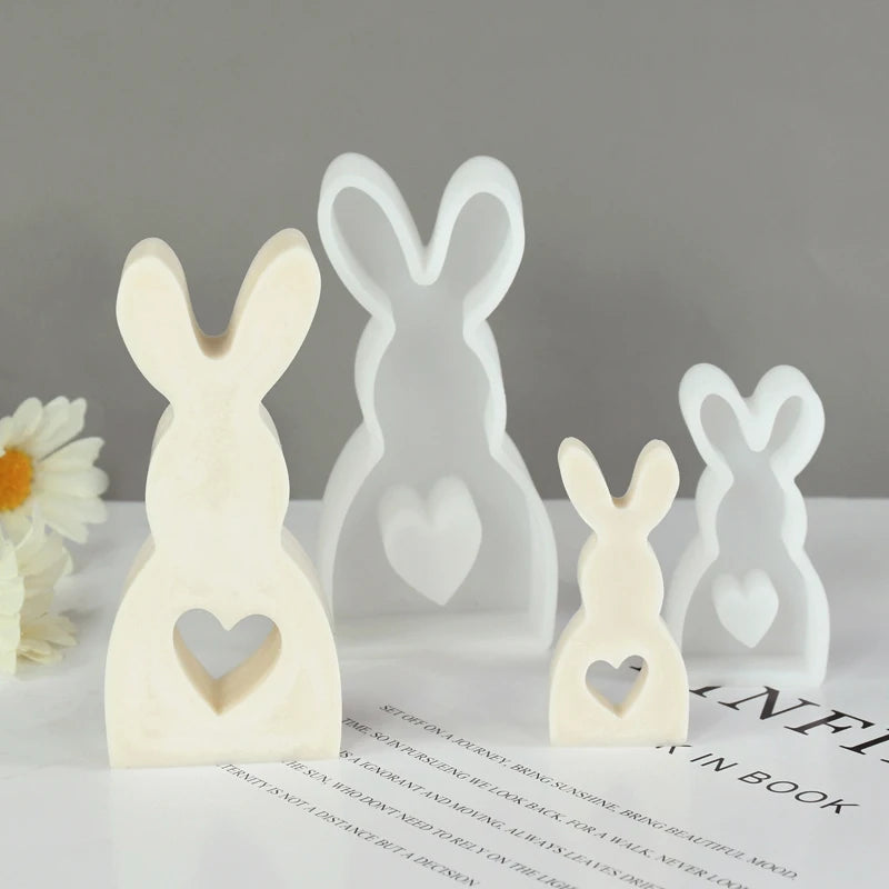 Easter Ornament Hollow Bunny Candle Mold Cute Rabbit Shape Plaster Decoration Molds Easter Rabbit Candle Holder Plaster Mold
