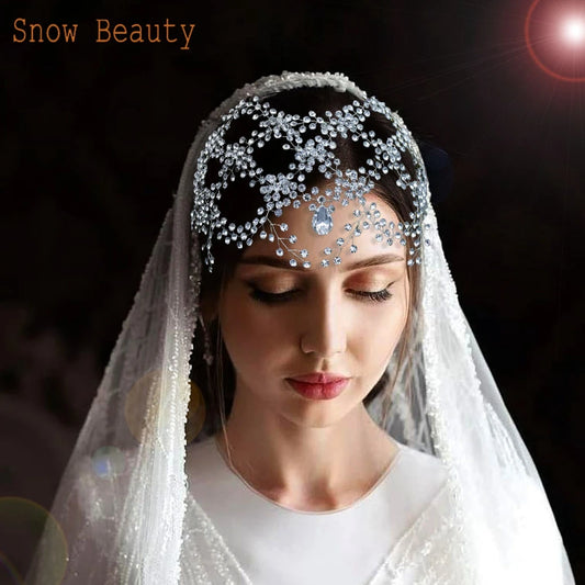 A446 Handmade Water Drop Diamond Tiara Wedding Headband for Bride Bridesmaid Bridal Headpieces Hair Accessories for Prom Party