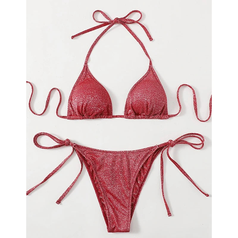 NHKDSASA Swimsuit 2022 New Swimwear Plus Size Bikini Set Arrival Halter Bandage Push Up Brazilian Biquini Separate Swimsuit
