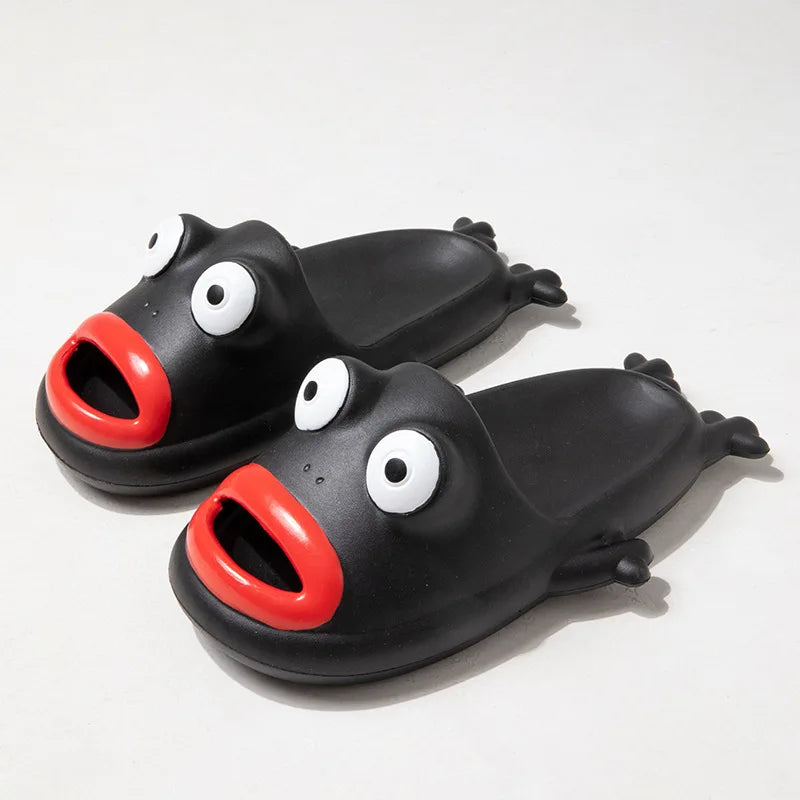 Wacky Frog Slippers for Couple Casual Cartoon Beach Shoes Women Slides Summer Open Toe Slipper Sandal Home Flip Flops Footwear