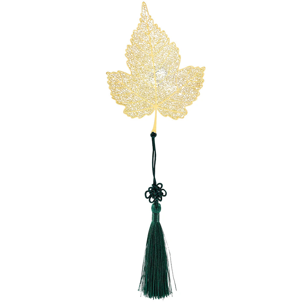 Golden Sycamore Leaves Tassels Hollow Out Bookmark Stainless Steel Page Marker Supplies Stationery Bookmark for Teachers Student