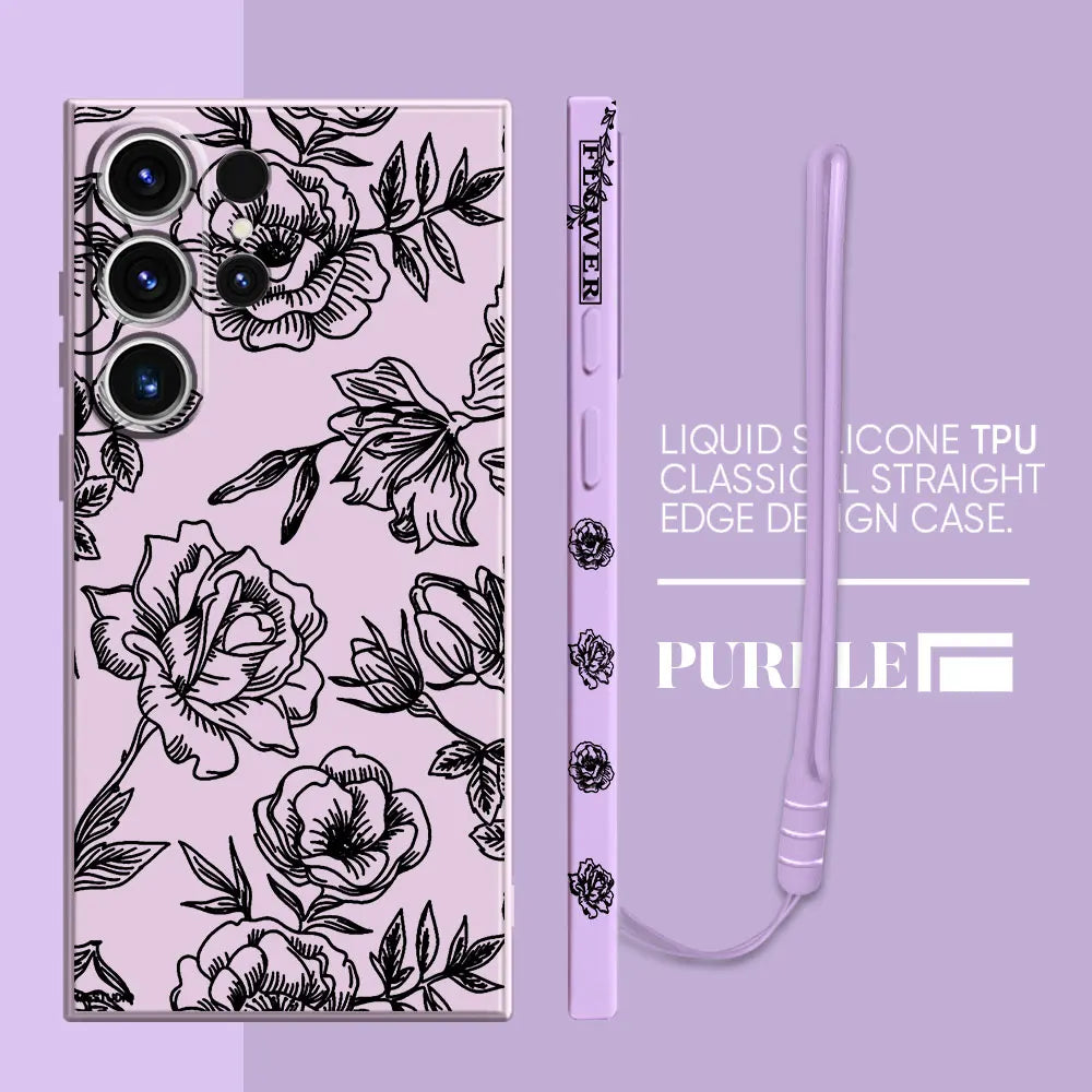 Flower Line Art Phone Case for Samsung Galaxy S22 S21 Plus S24 Ultra S20 FE S23 Ultra 5G S23 5G S22 Soft Silicone Cover