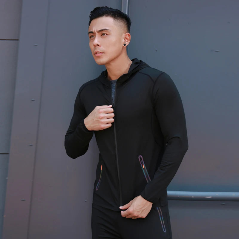 Men Hoodies Jacket Gym Sport Running Training Fitness Bodybuilding Sweatshirt Outdoor Sportswear Male Hooded Jackets Quick Dry
