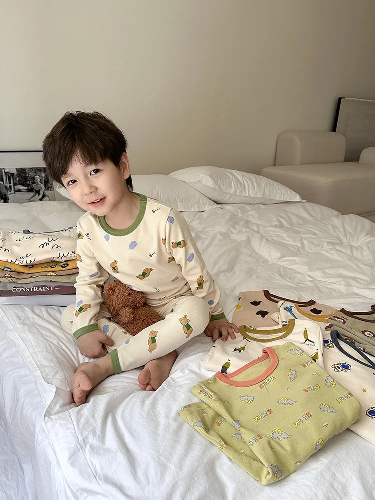 Children's Class A autumn and winter pajamas, boys and girls' wool stretcher home clothing, baby, small and large children's car