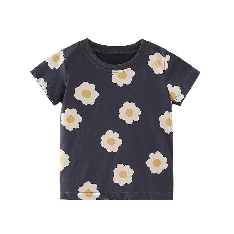 Jumping Meters 2-7T  Animals Embroidery Girls Tees Cotton Summer Toddler Clothes Kids Tops Short Sleeve Baby Children's Tshirts