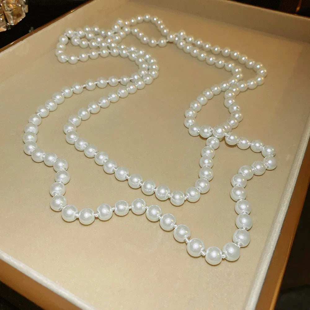 Fashion Women Glass Bead Necklace Long Necklaces Layering Set Women's Elegant Jewelry Couple Gift DIY Accessories 2024 New Trend