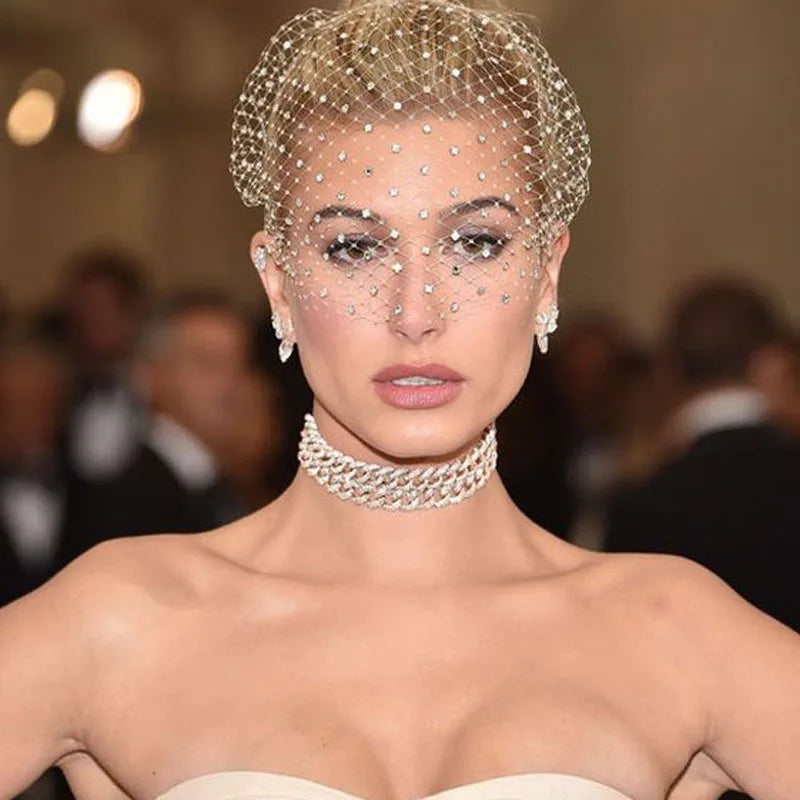 White Headband Veil for Bridal Crystal Birdcage Black Face Net Mask Hair Jewelry Accessories Veils Charming Wedding Fascinators