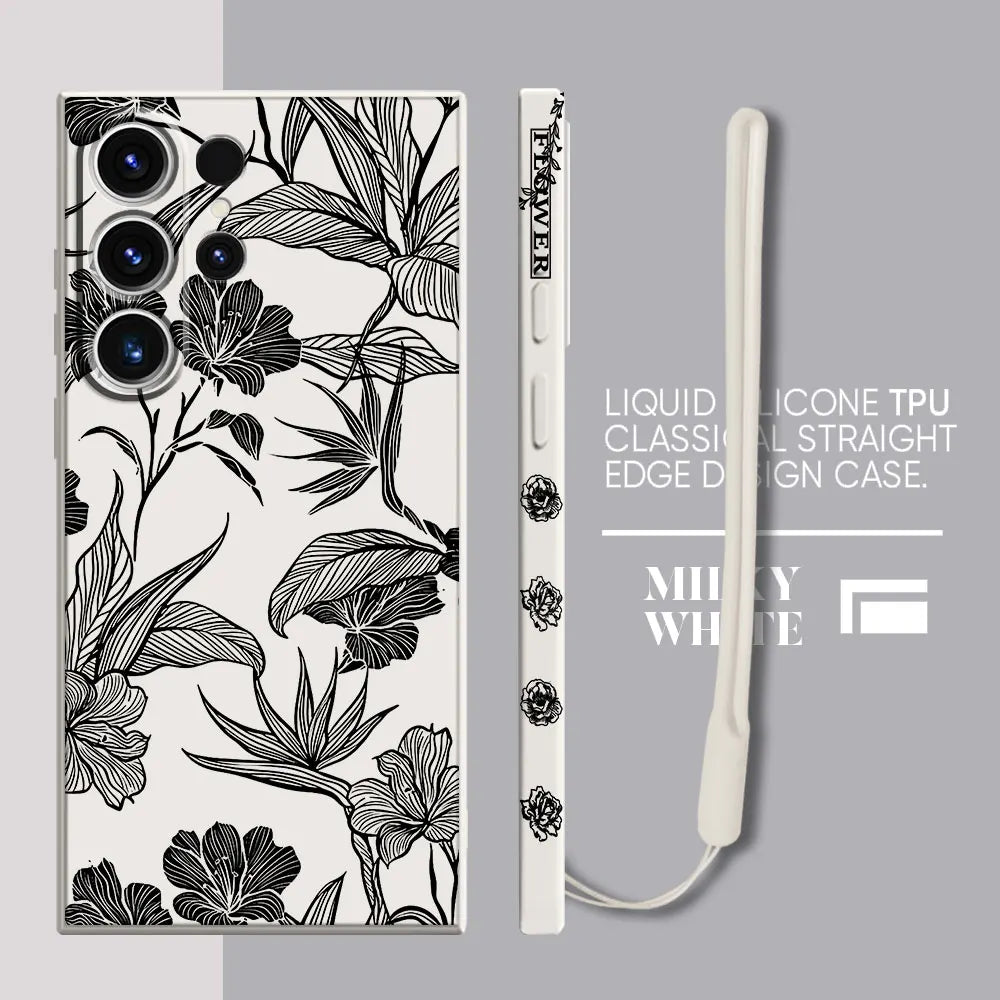 Flower Line Art Phone Case for Samsung Galaxy S22 S21 Plus S24 Ultra S20 FE S23 Ultra 5G S23 5G S22 Soft Silicone Cover