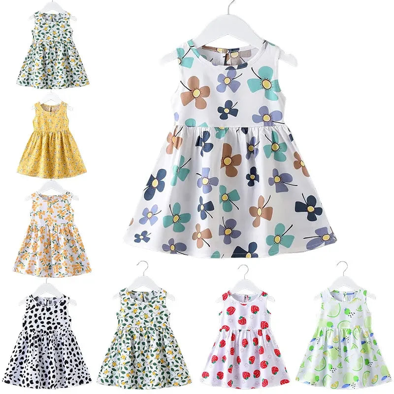 Girls Summer Dress Sleeveless Cute Print