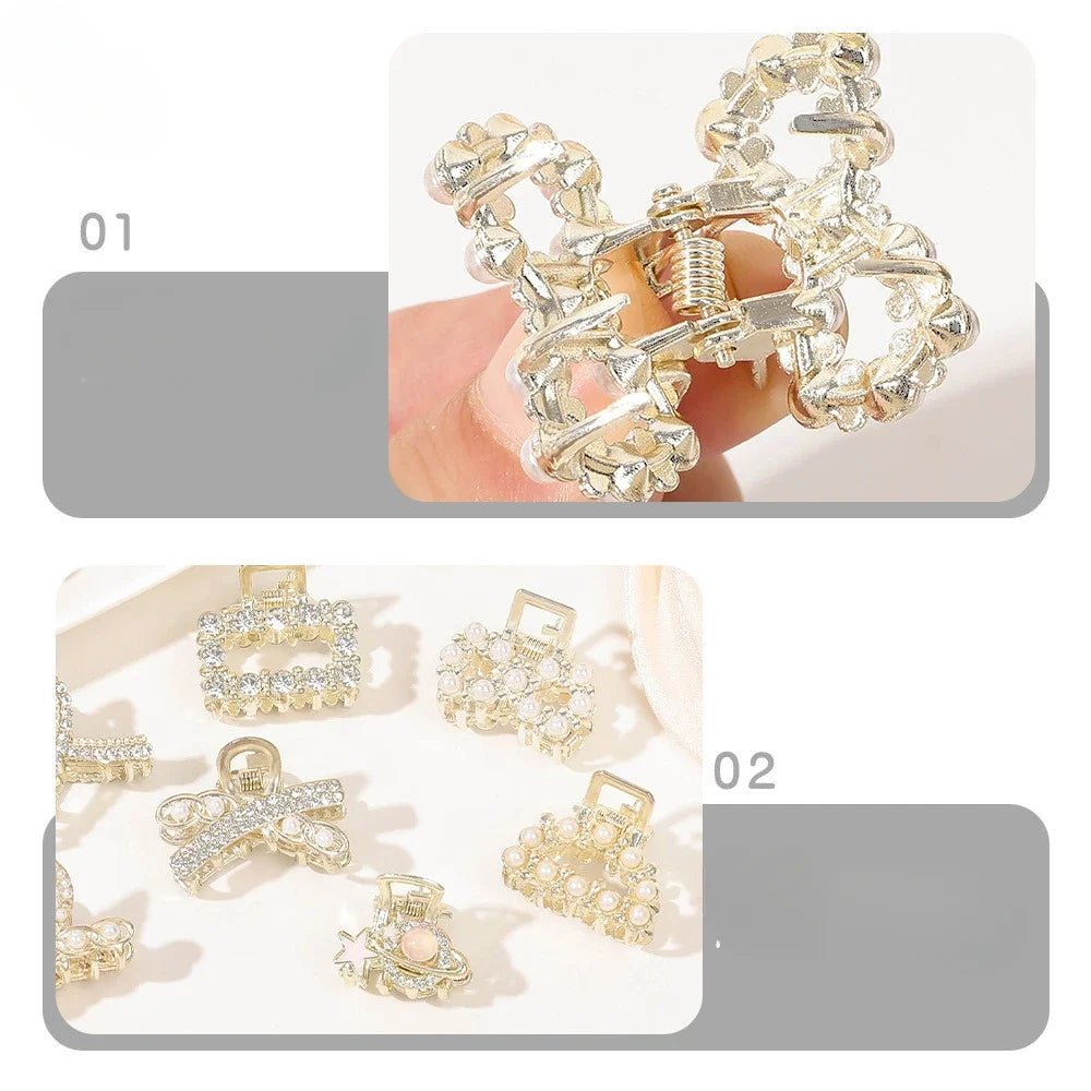 Mini Pearl Rhinestones Hair Claw For Women Retro Flower Crab Claw Clips Small Hairpins Hair Crabs Girls Hair Accessories Fashion