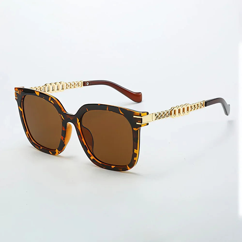 2025 New In Vintage Sunglasses For Women Luxurious Golden Chain Embellished Black Square Glasses Dark Lenses Glasses Women