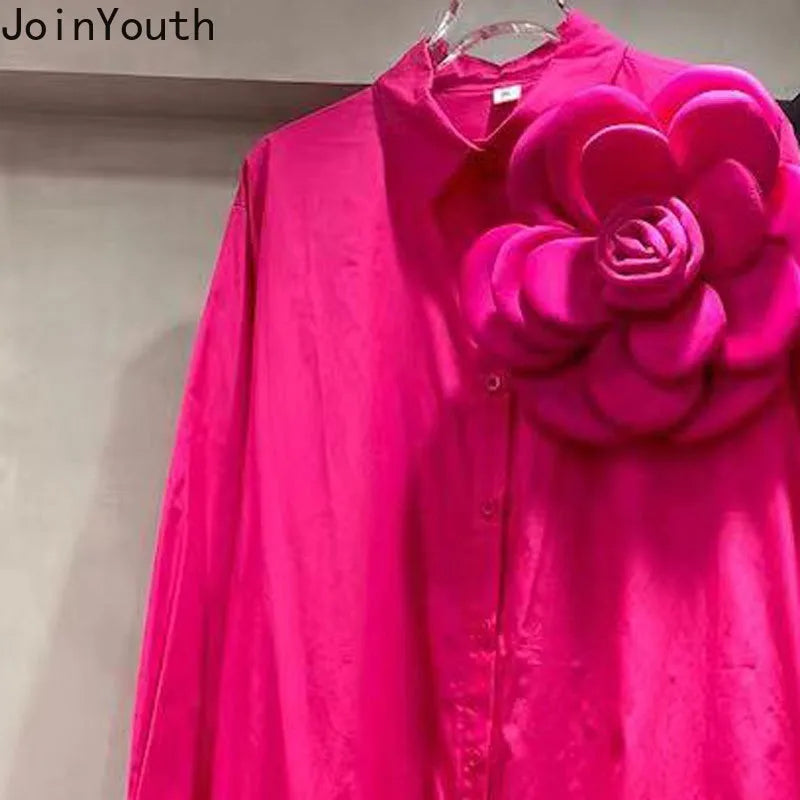 Loose Blouse Women Clothes 2025 Camisas De Mujer Chic 3D Floral Temperment Tops Long Sleeve Fashion Korean Blouses Shirts 63c514