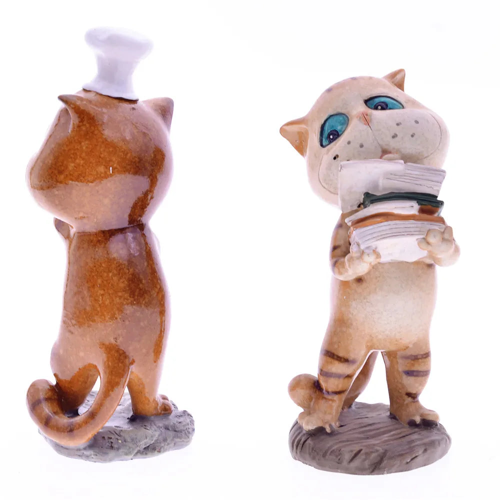 Resin Cat Chef Figurines Statue,MYBLUE 2Pcs/Set Kawaii Garden Animal Nordic Home Room Decoration Accessories, Modern