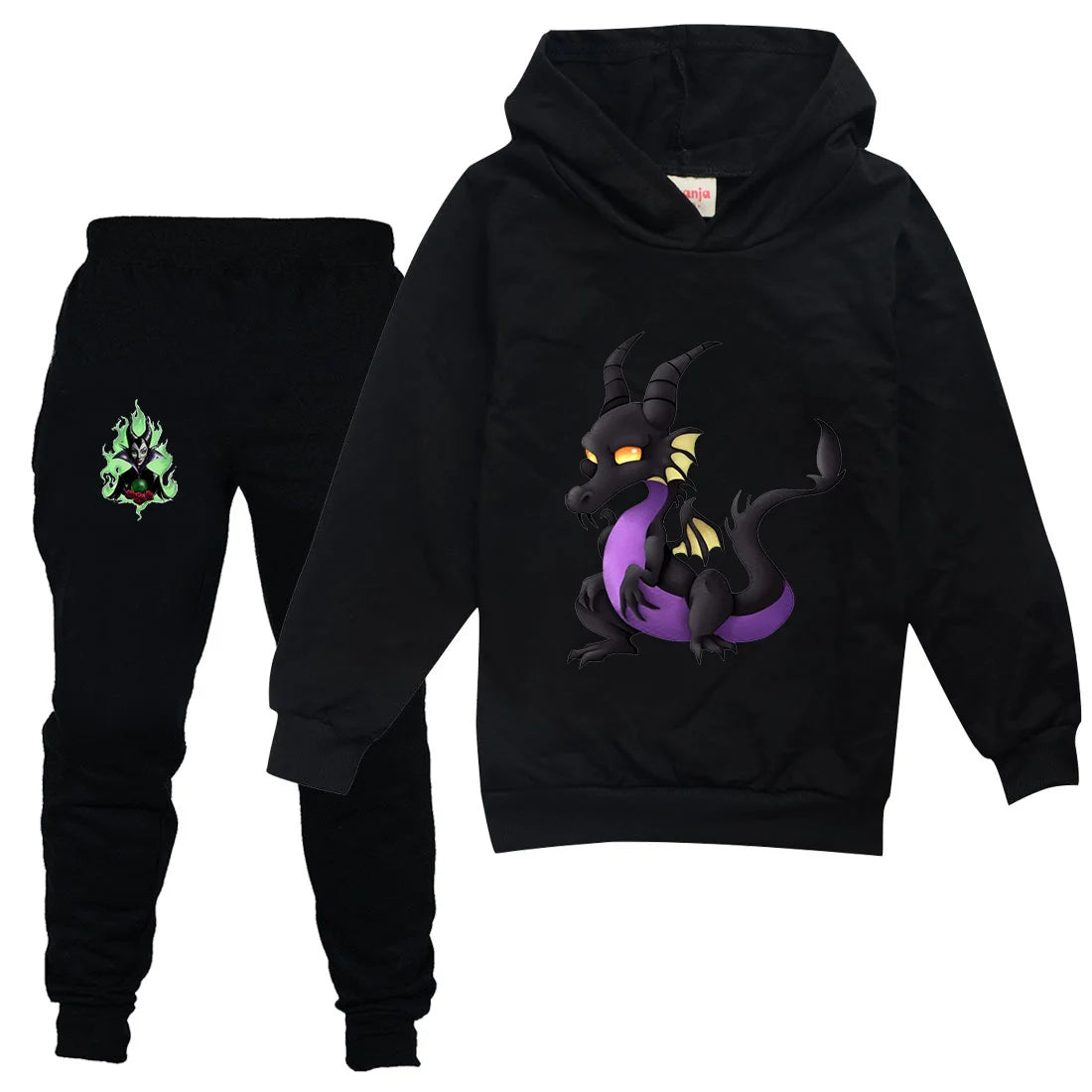Maleficent Kids Sportswear Suits Girls Boys Casual Thin Hoodie Black Pants Teen Chilren Outerwear Clothing Sets