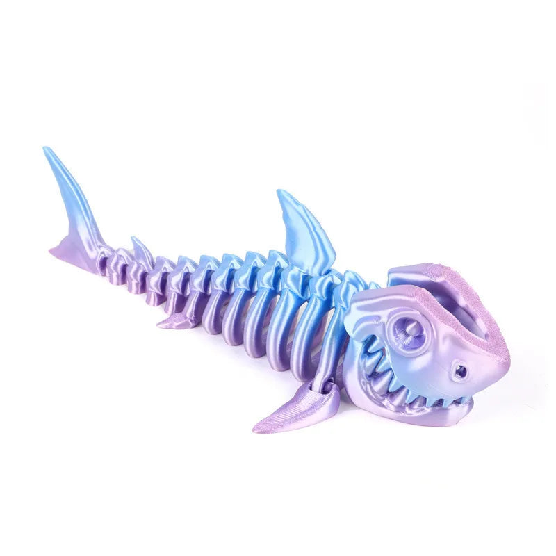 3D Printed Bony Shark Model Toys Animals Figurines Multi-Jointed Fishbowl Setting Decorative Desktop Ornament Kids Novelty Gifts