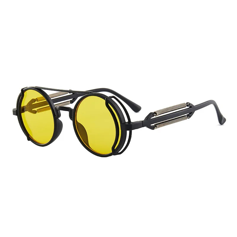 Classic Gothic Steampunk Sunglasses Double Spring Leg Glasses Men's Brand Designer Round Punk Eyewear Women UV400 Protection