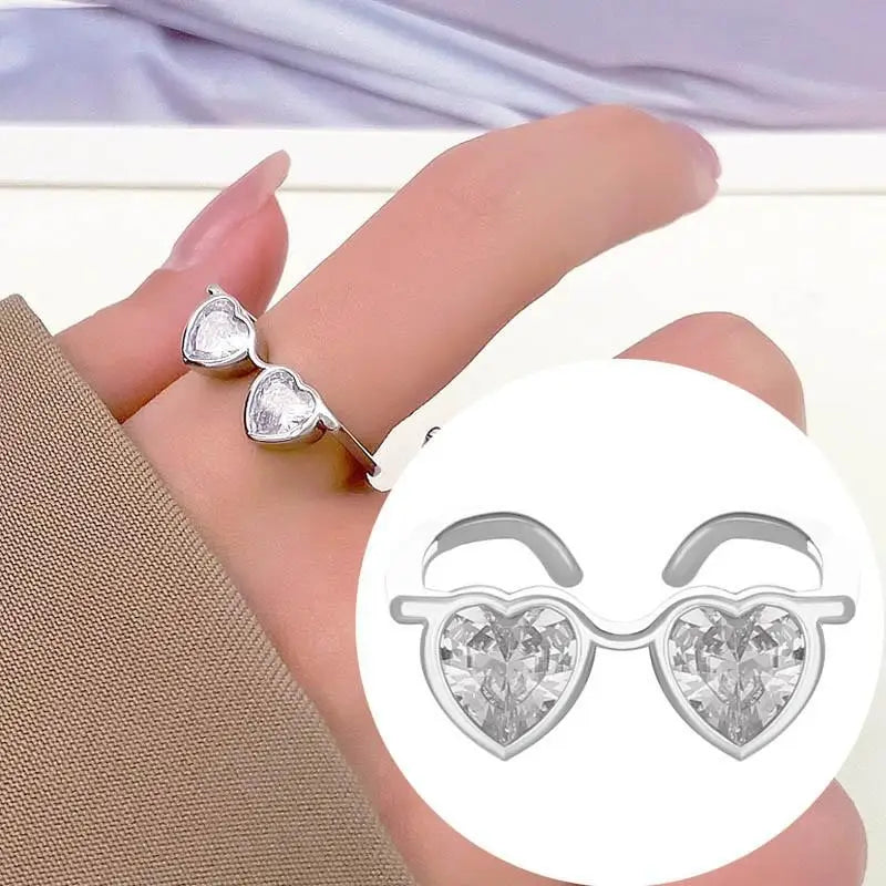 Small Crystal Glasses-shape Finger Ring Couple Jewelry Index Finger Sunglasse-shape Rings For Women Jewellery Anel Bague Anillos