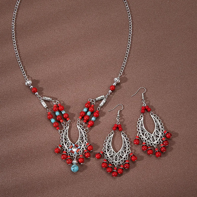 Ethnic Style Forehead Ornaments Sets Eyebrow Pendant Necklace Retro Exotic Earring Jewelry Accessories For Women