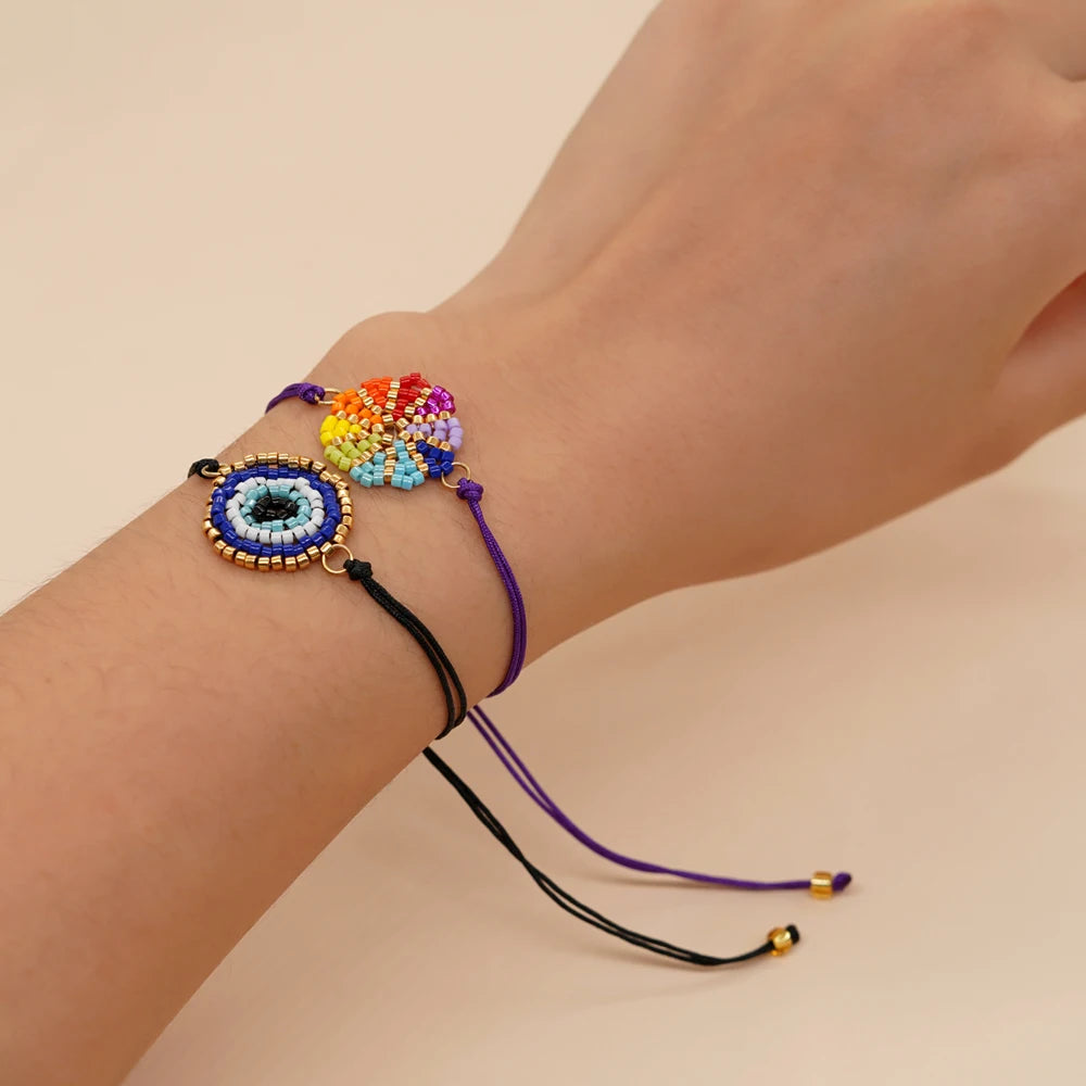 Boho Charm Bracelets Handmade Gift Evil Eye Lucky Jewelry for Women Teen Girl Colorful Daisy Flowers Beaded Miyuki Barcelet