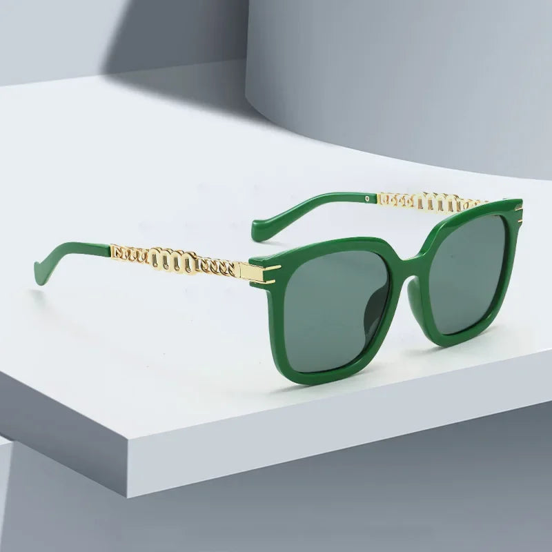 2025 New In Vintage Sunglasses For Women Luxurious Golden Chain Embellished Black Square Glasses Dark Lenses Glasses Women
