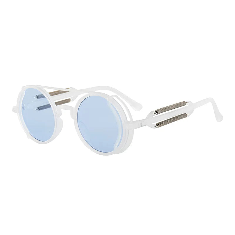 Classic Gothic Steampunk Sunglasses Double Spring Leg Glasses Men's Brand Designer Round Punk Eyewear Women UV400 Protection