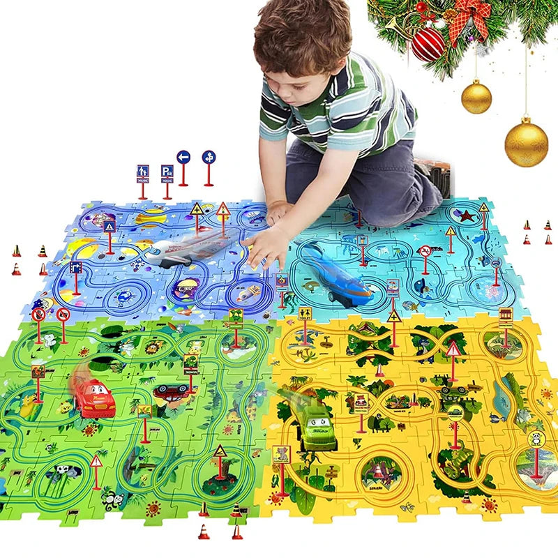 Puzzel Toy Set Rail Car DIY Assemble Jigsaw Flexible Railway Track Parent-child Interaction Toy Electric Car Puzzle Toys Gifts