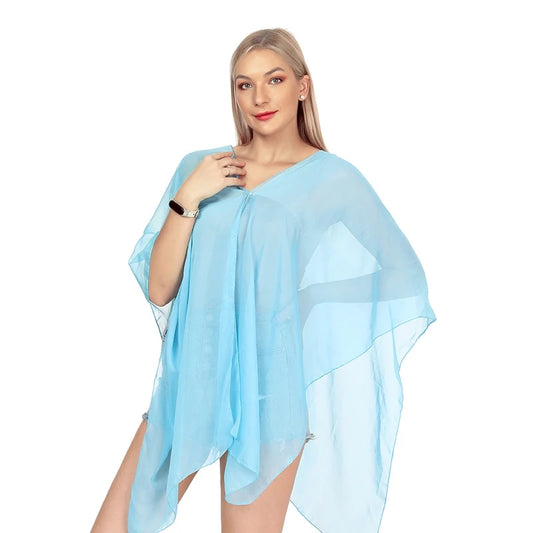 Women Sun Protection Shawl for Cycling Lady Summer Chiffon T-shirt Holiday Solid Color Scarf Bikini Blouse Breathable Beach Wrap