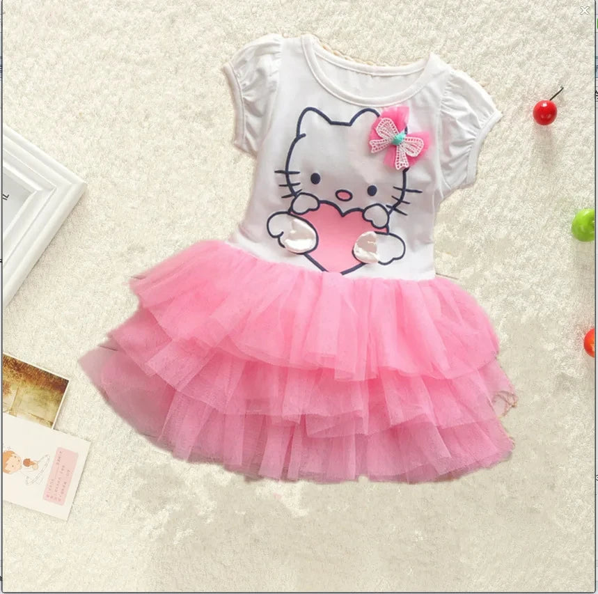 Hello Kitty Dress Cute Baby Girls Short Sleeved