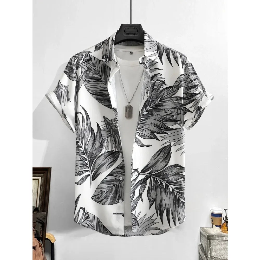 Leaf Tropical Men's Resort Hawaiian 3D Print Shirts Outdoor Vacation Beach Summer Turndown Short Sleeve Spandex Hawaii Shirts - mon !!!