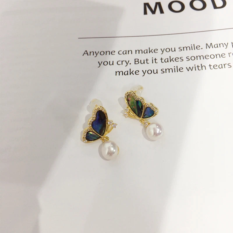 ZHBORUINI 2024 Natural Freshwater Pearl Earrings Colorful Abalone Shells Dynamic Pearls 14K Gold-Plated S925 Pure Silver Needles
