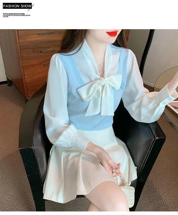 French Bow Chiffon Shirt for Petite Women Sweet and Elegant Top clothes