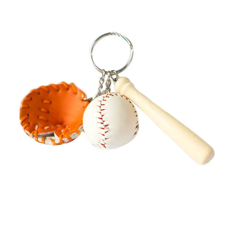 Creative Baseball Three-Piece Baseball Glove Wooden Key Chain Sports Car Key Ring Gifts For Men And Women Gifts For Men