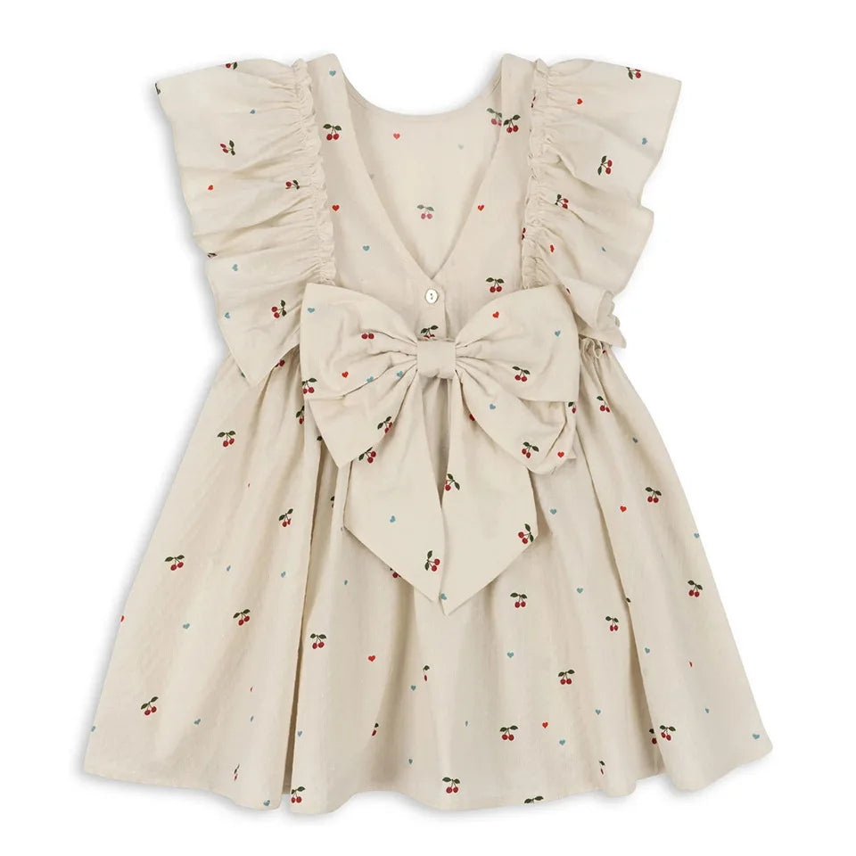 Summer Girl's Clothing  Cherry Bow Princess Dresses Toddler Girls Casual Flower Slip Dress Cotton
