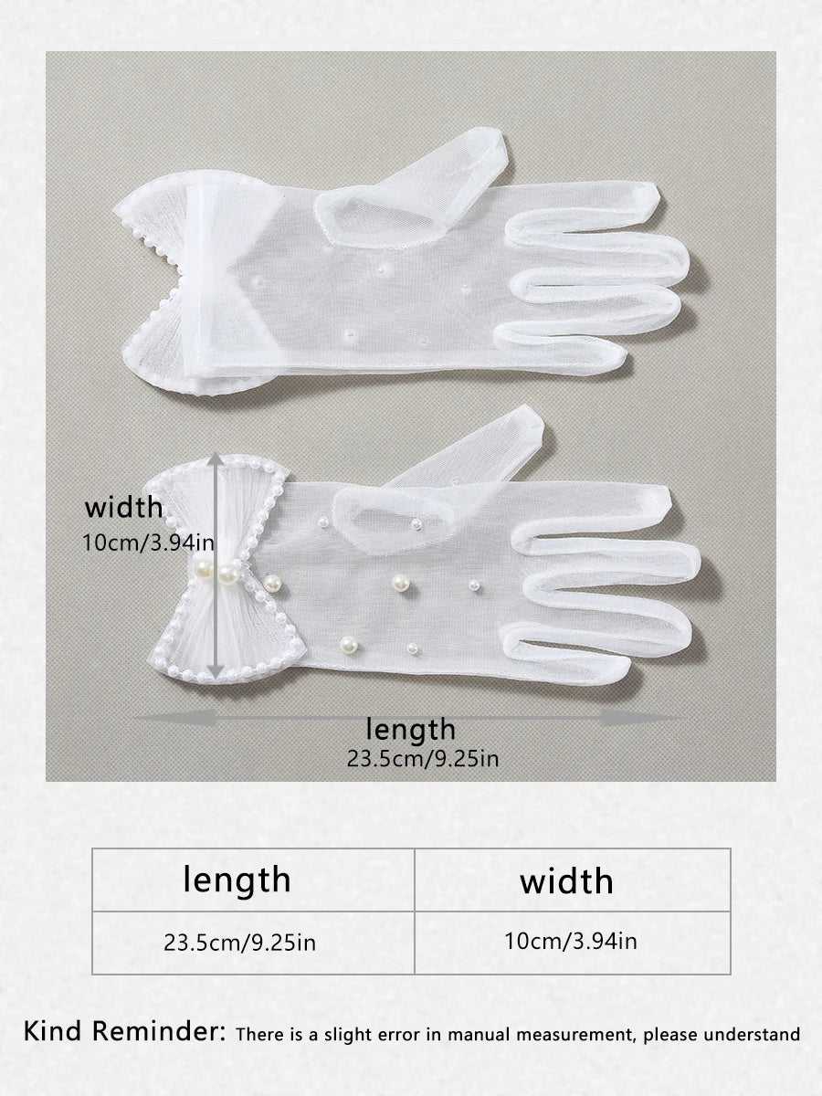 Party Gloves Full Of Elegant Style Ladies' White Beaded Dress Up Gloves With Bow Suitable For Wedding Ball