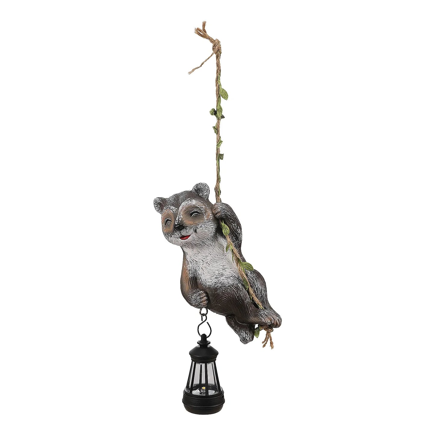 Solar Light Outdoor Statues Resin Raccoon Climbing On A L Vine With LED Waterproof Hanging Animal Figurine For Garden Wall Decor