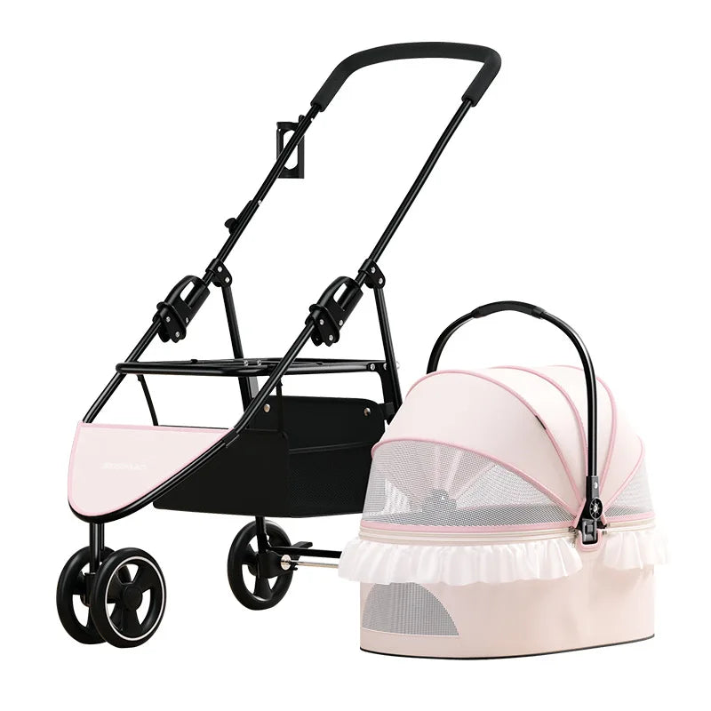 2023 New Product Pet Cart Small and Medium Sized Pet Cat Dog Cart Lightweight Detachable Foldable DIY Lace Decorative Cat Cart